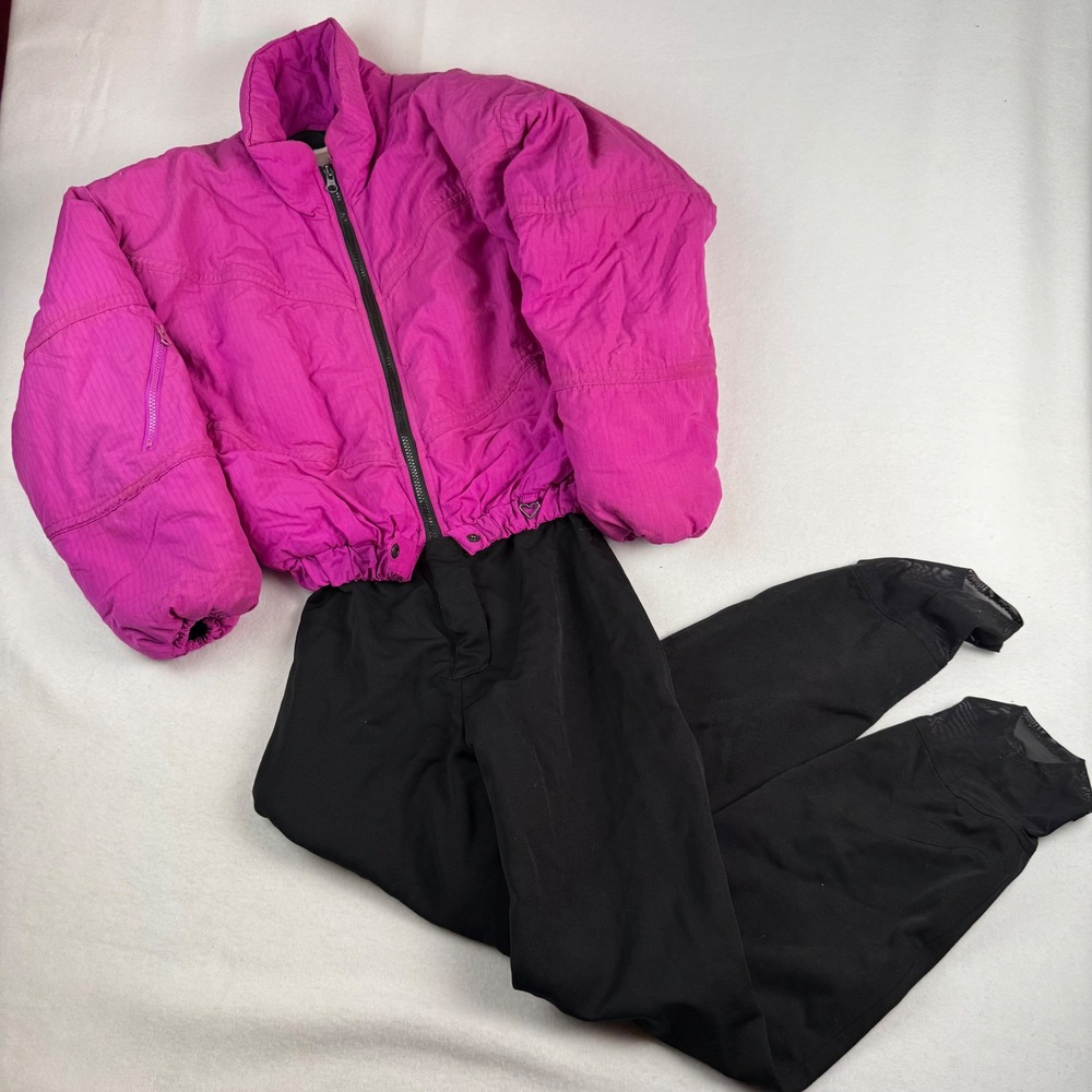 Obermeyer Vintage Womens Pink Black One Piece Ski Suit Size 8 Ripstop Puffer 80s